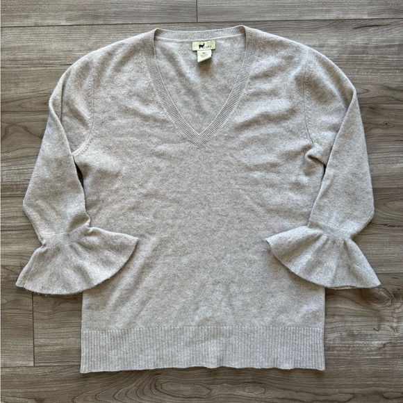 Oats 100% Cashmere lightweight 3/4 Ruffle Sleeve V Neck Sweater Women’s Sz M - Picture 3 of 10